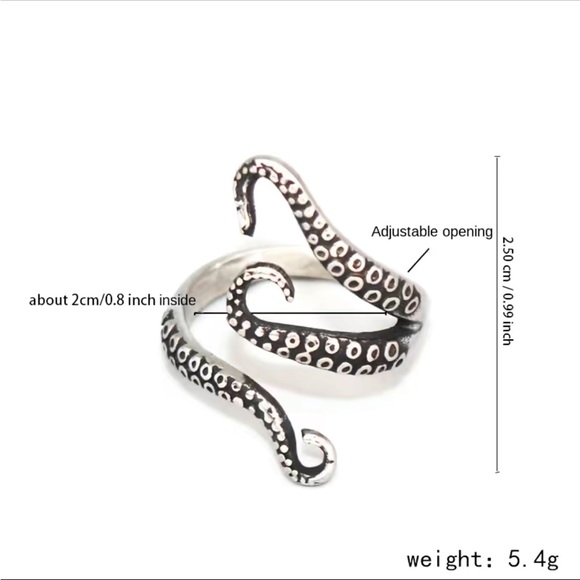 Silver Octopus Legs Wrap Unisex Ring - Picture 2 of 5